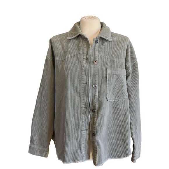 Zara Oversized Boxy Corduroy Shacket Women’s Sage Green Button-Up Shirt Jacket M - Picture 1 of 10